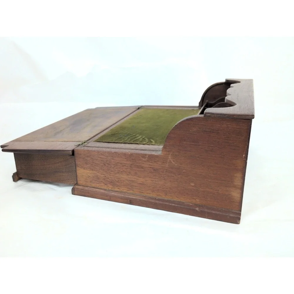 Antique Travel Desk Lap Writing Box Tambour Rolltop With Key And Glass Inkwell